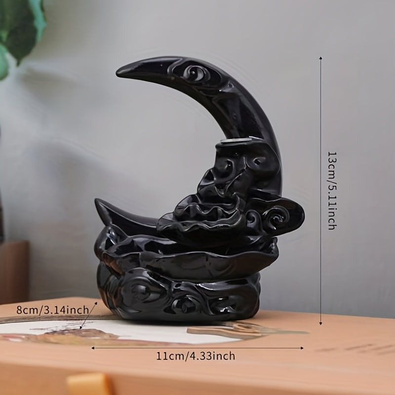 [1pc Handcrafted Moon Backflow Holder] 1pc Handcrafted Resin Moon Backflow Incense Holder, Waterfall Aromatherapy Burner with Cones for Yoga & Home Decor, Ideal for Halloween, Christmas, Easter, Hanukkah, Thanksgiving