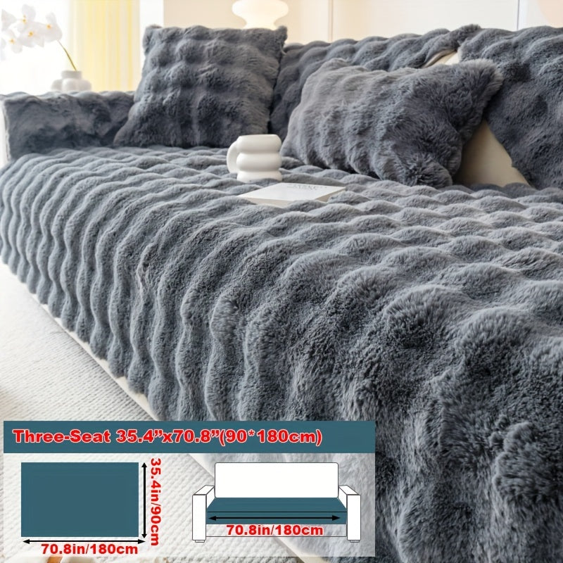 1pc Cozy Rabbit Plush Sofa Cover - Winter Warm, Thick, Soft, Non-Slip, Protective Furniture Protector for Bedroom, Office, Living Room Home Decor - Pet Favorite, Easy to Install, Machine Washable, Durable, and Stylish