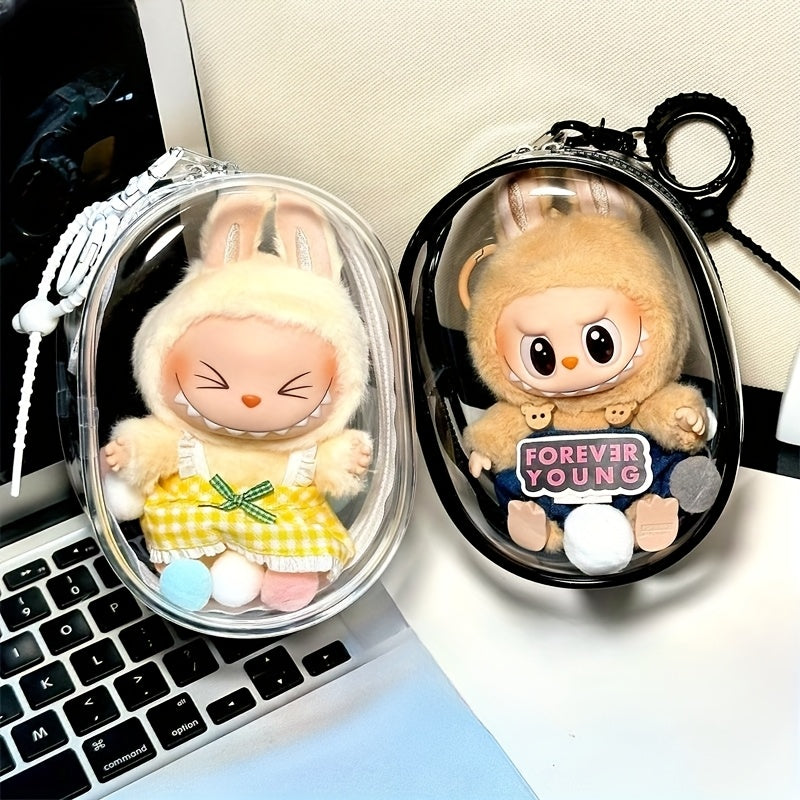 1pc Transparent PVC Doll Storage Bag, LABUBU Themed Reusable Display Case, Portable Design, Suitable for Backpack Decoration, Christmas and Valentine'S Day Gift (No Doll)