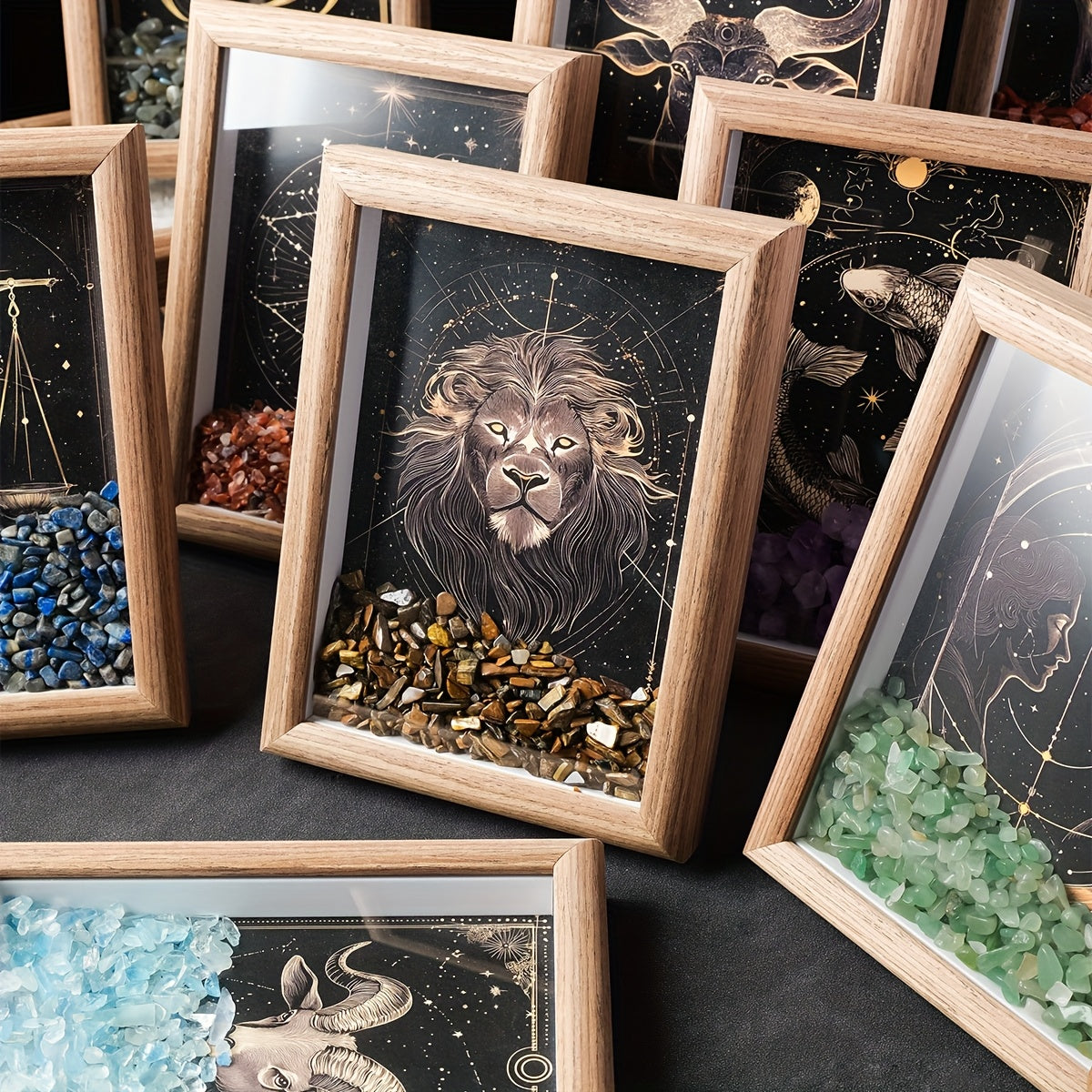 1pc Natural Crushed Stone Zodiac Signs Photo Frame Crystal Crafts for Home Decoration Home Desktop Decoration Housewarming Birthday Christmas Gift