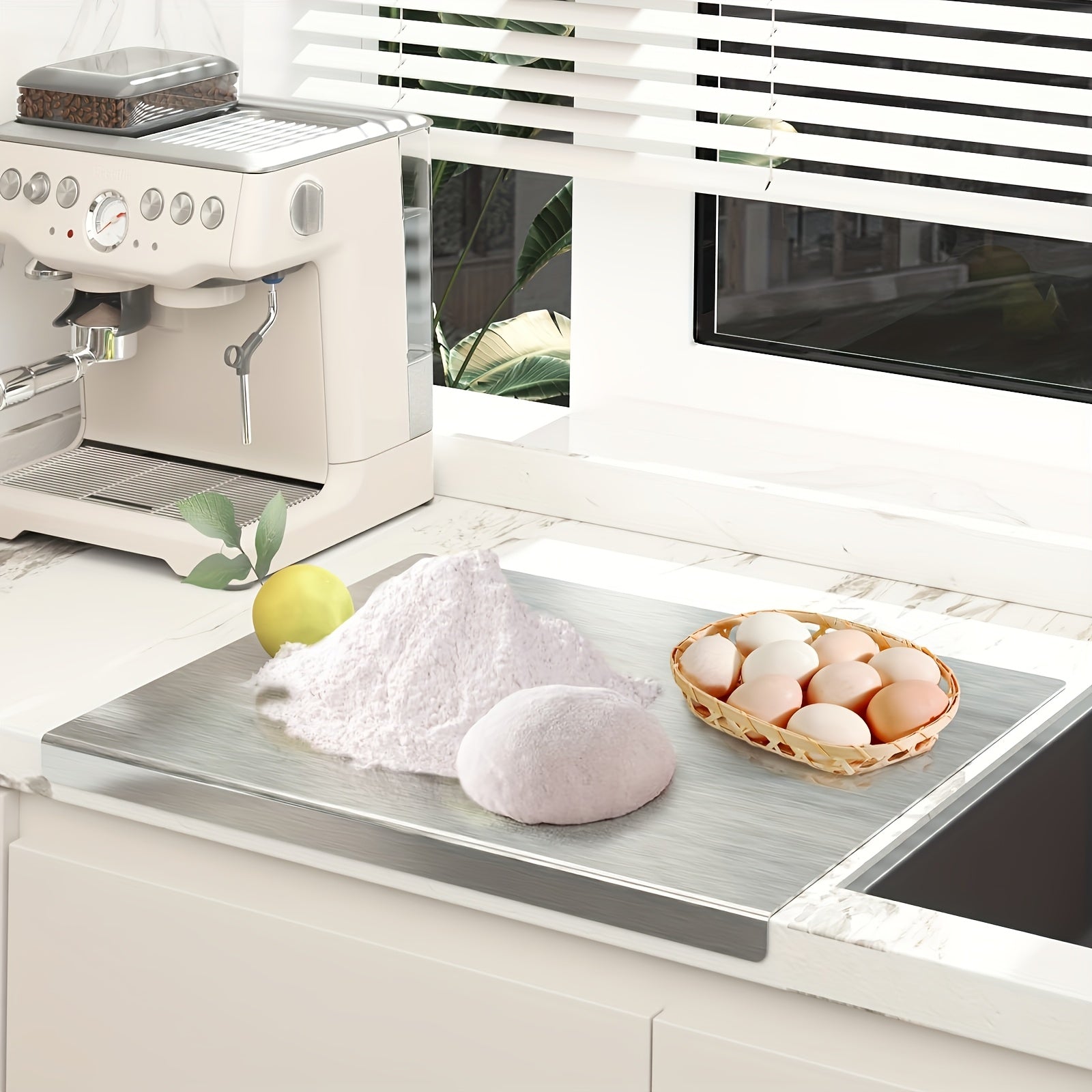 1pc Premium Stainless Steel Cutting Board - Heavy-Duty, Non-Slip, Easy-to-Clean Chopping Block for Meat, Fruits, Vegetables, Bread, and Baking - Ideal Kitchen Essential with Lip for Food Safety - Suitable for Christmas, Halloween, Easter, Hanukkah, Thanks