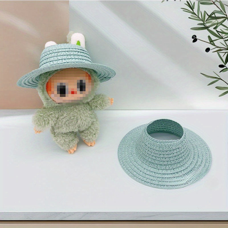 Bubu-Style Open-Top Straw Hat, Woven Party Accessory for Rural-Themed Outfits, with Interchangeable Decorations for Dolls.