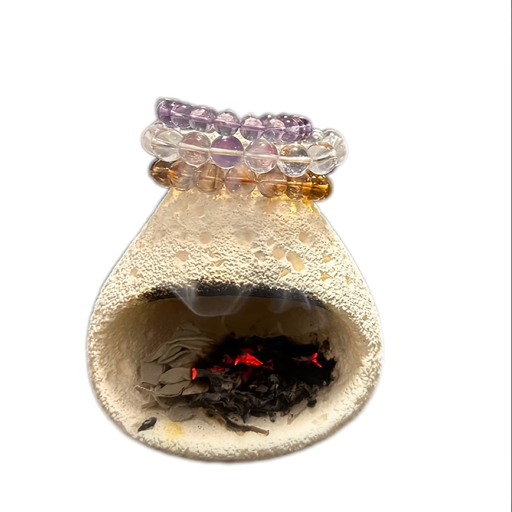Crystal-Enhanced Cement Incense Burner with Sage & Palo Santo