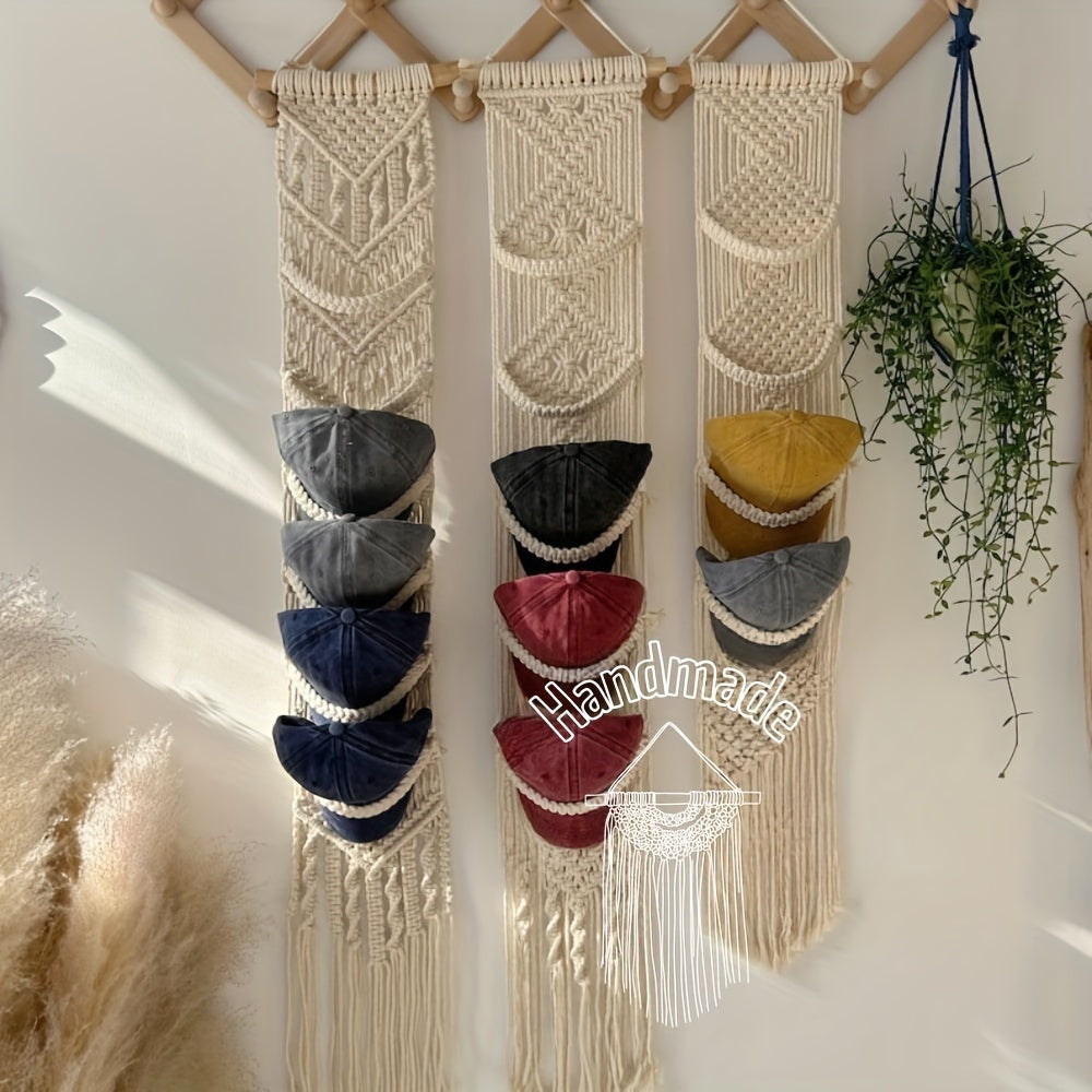 1pc Unique Handmade Wall-Mounted Bohemian Macrame Hat Rack