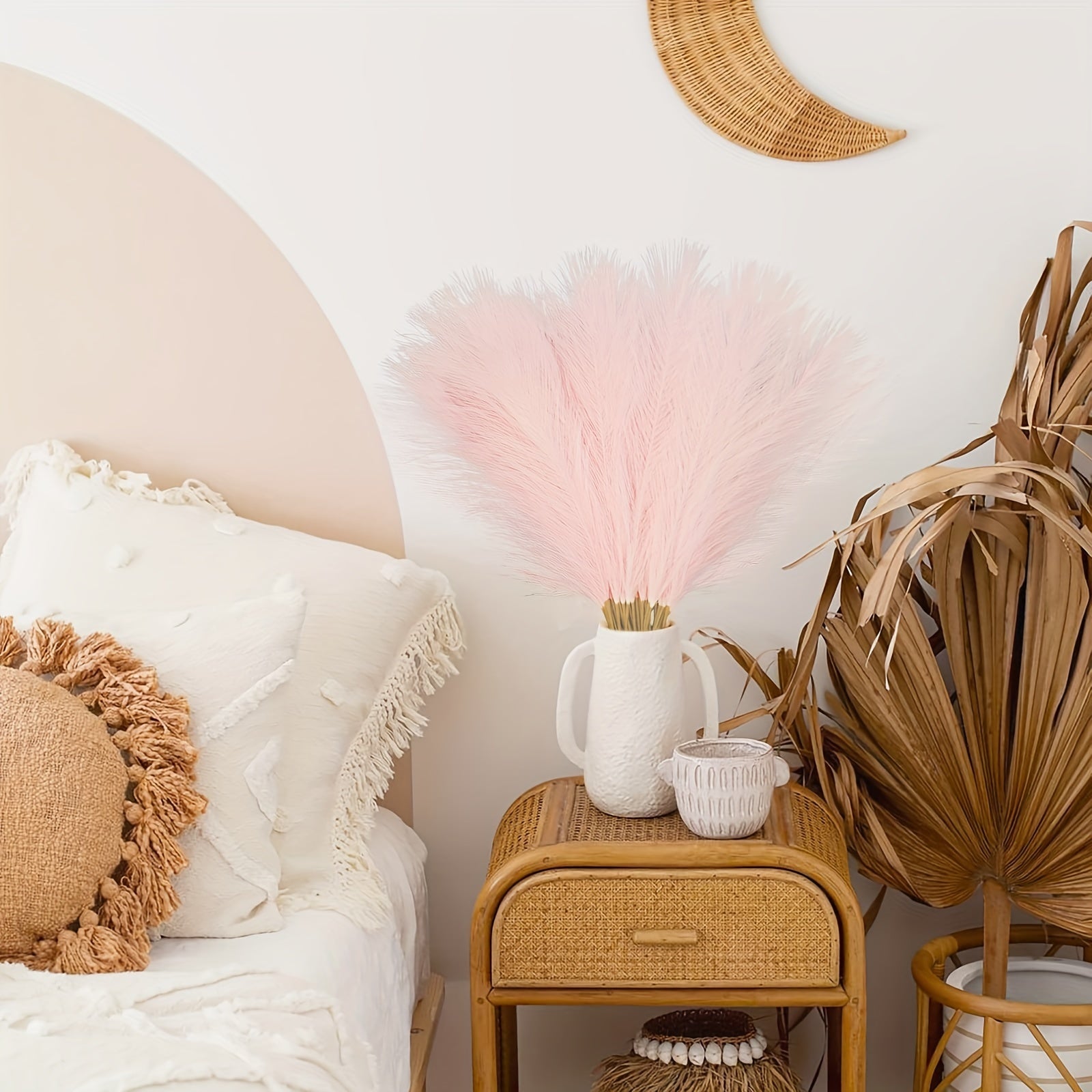 Pink Faux 21" 10pcs Bloomings Pampas Grass - Polyester Artificial Branches Vase Filler - No Electricity or Battery Needed for Home Wedding Boho Decor, Christmas Decoration