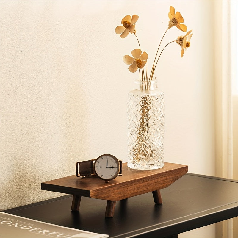 1pc Solid Camphor Wood 2-Tier Decorative Tray