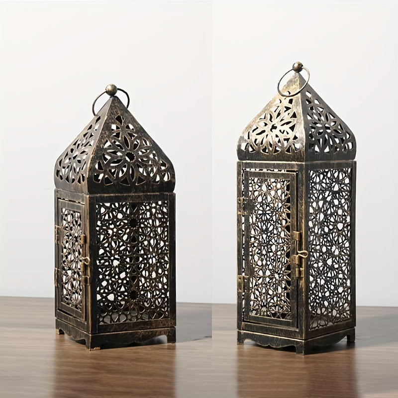 2-Pack Iron Metal Moroccan Style Lanterns, Hollow-Out Projection Art Candle Holders for Festive Tabletop Decor, Halloween, Valentine's, Thanksgiving, Christmas, Home & Kitchen