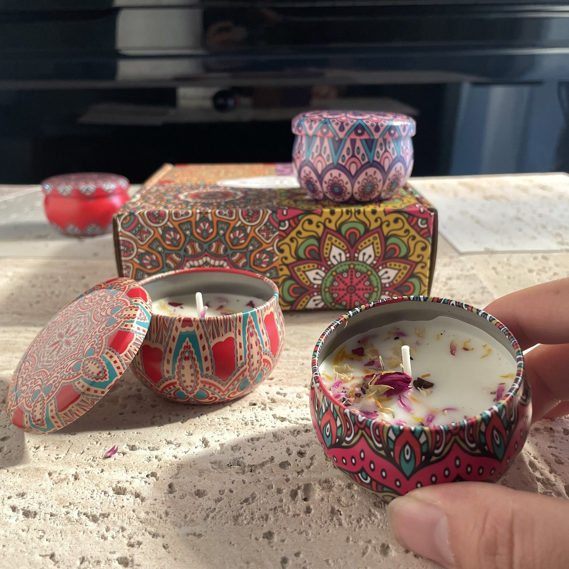 1pc Or 4pcs Bohemian Mandala Style Scented Candles Gift Set for Women, Featuring Four Different Fragrances. Ideal for Women'S Birthdays, Valentine'S Day, Weddings, Anniversaries, Mother'S Day, Thanksgiving And Other Holiday Gifts. Suitable for Spa
