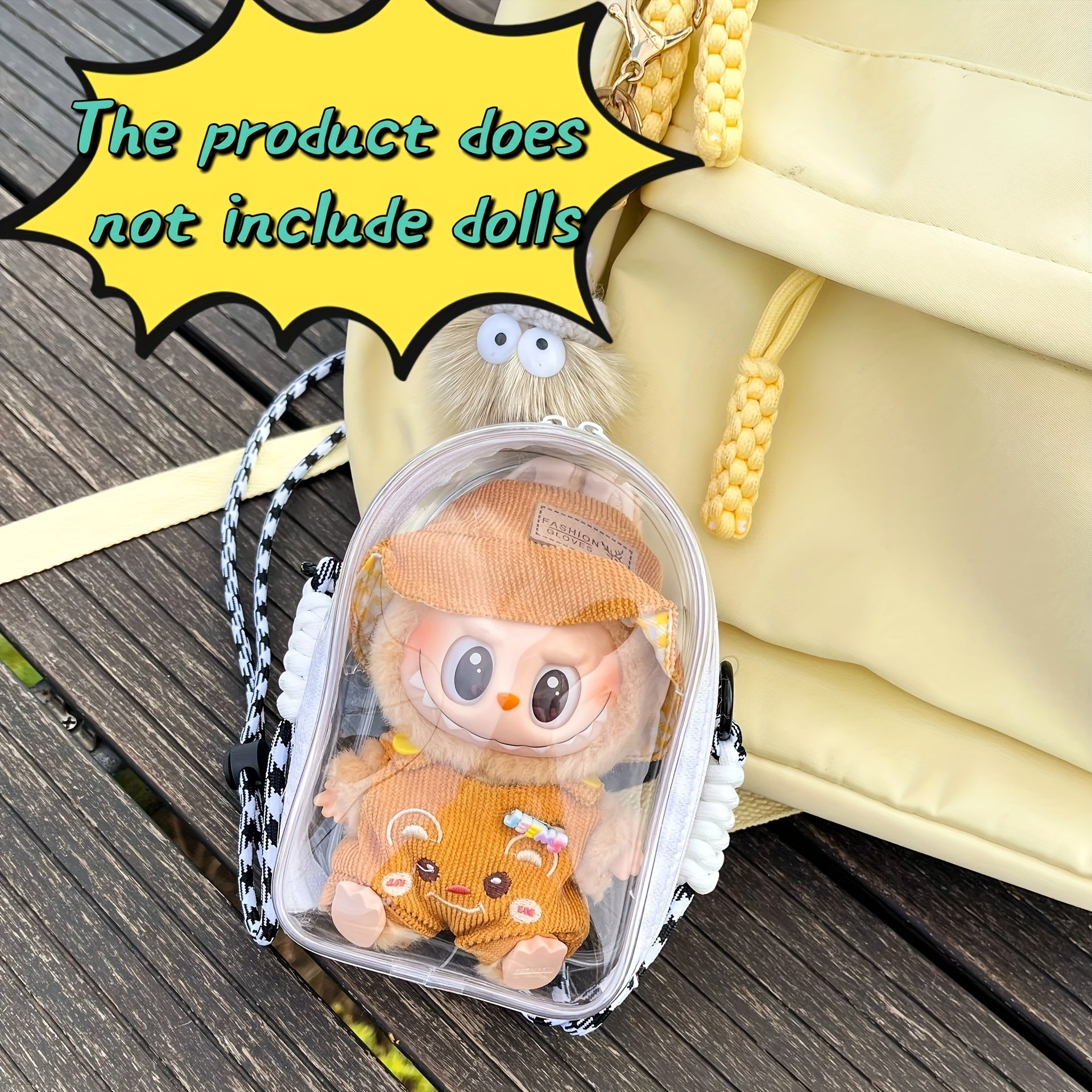 Labubu Is Sitting with a 5.91-Inch Doll Crossbody Cartoon Backpack, a PVC Storage Bag, And Car Curtain Fabric Doll Bag.