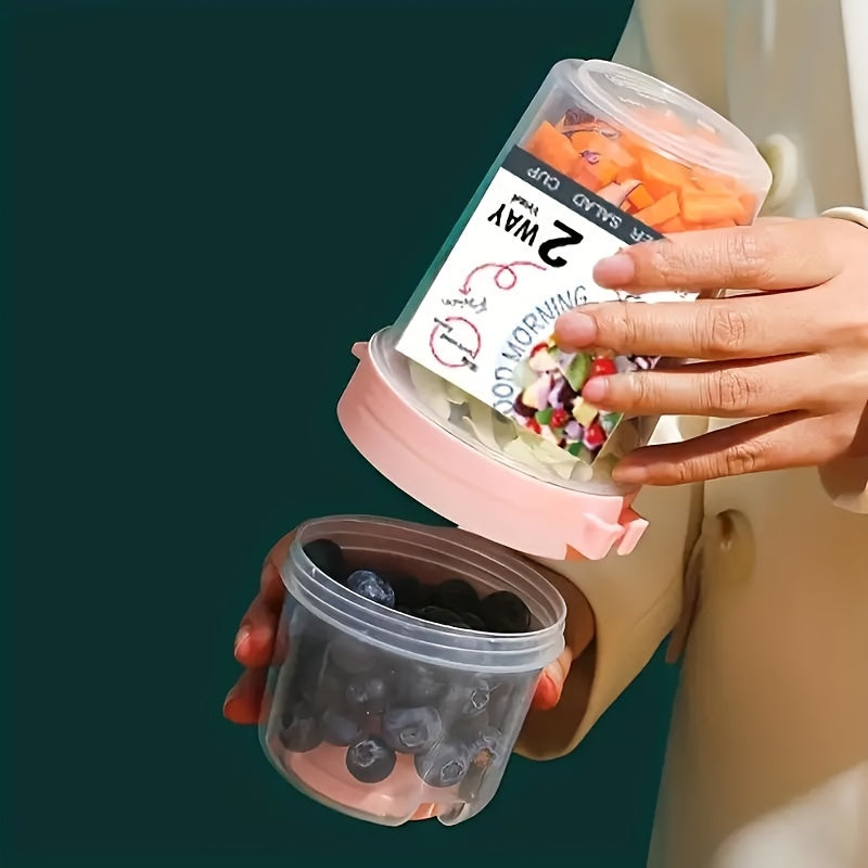 [BPA-Free PP Salad Container] 1pc Salad Cup with Fork & Sauce Holder - Leakproof, BPA-Free PP Plastic, Perfect for School Lunches, Picnics & Breakfasts