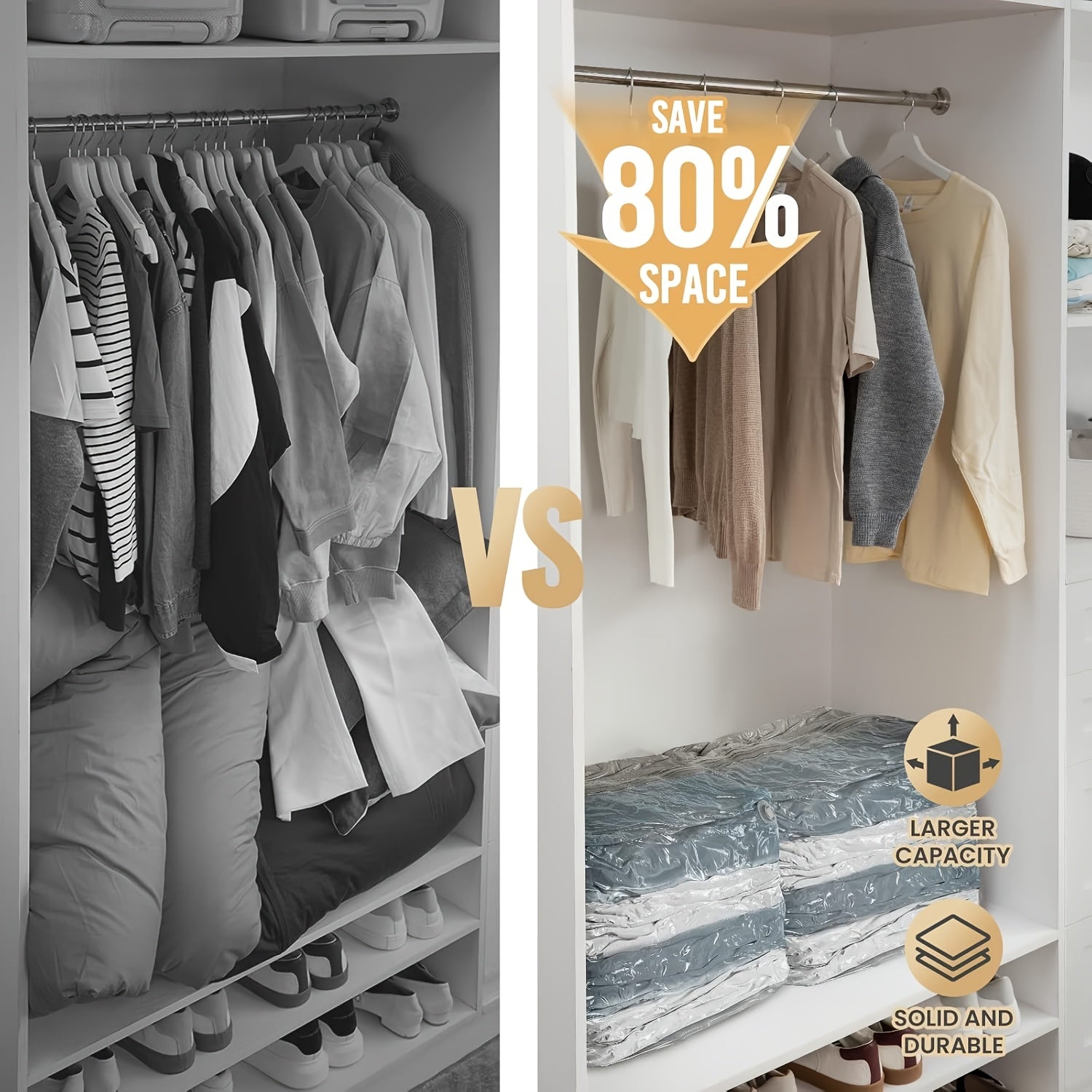 [3pcs Space Saver Storage Bags] 3pcs DYWMM Space Saver Vacuum Compression Storage Bags | 80% More Efficient for Quilts, Blankets, Bedding, Clothes, Pillows & More | Plastic, No Electricity Needed, Large Capacity Storage Solution, Clothes Organizer Storage
