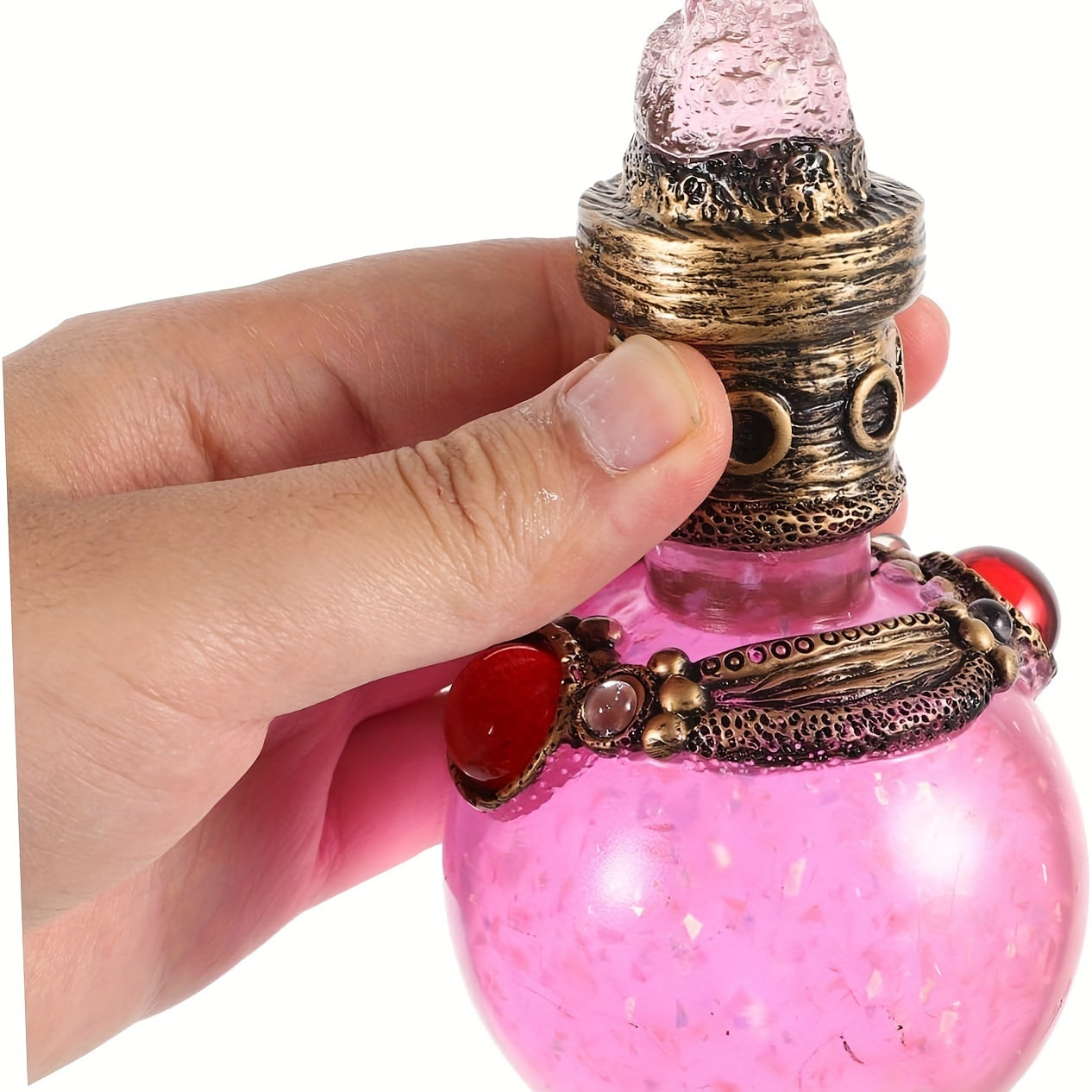 Classic Resin Magic Potion Bottle Figurine - Handcrafted Ornamental Bottle with Gem Accents - Multifunctional Decor Piece for Various Room Types, Ideal for Christmas, Halloween, Easter, Hanukkah, Thanksgiving - Decorative Collectible with No Electricity N