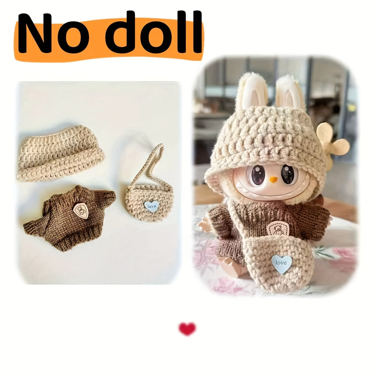 3pcs Labubu Outfit Set, Mini Cute Doll Clothes for 15cm-17cm, Fashionable Accessories, Dress-Up Party, Gift Choice, Perfect for Dolls, 520 Gifts