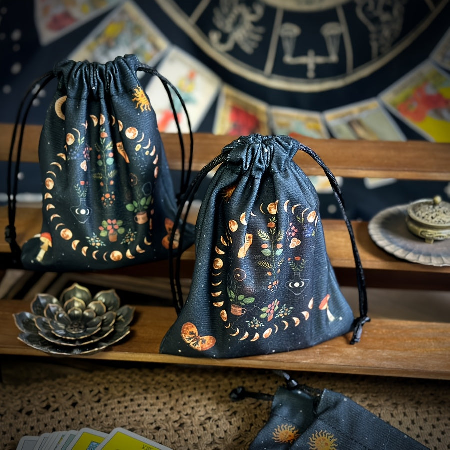 1pc Tarot Pouch, Astrological Celestial Moon Phase Designs, Polyester, Multipurpose Storage Bag, Small, Women'S Change Purse, Non-Prop Banknotes, No Feathers, with Tarot Runes Constellation Witch Divination Accessories for Women, for Halloween