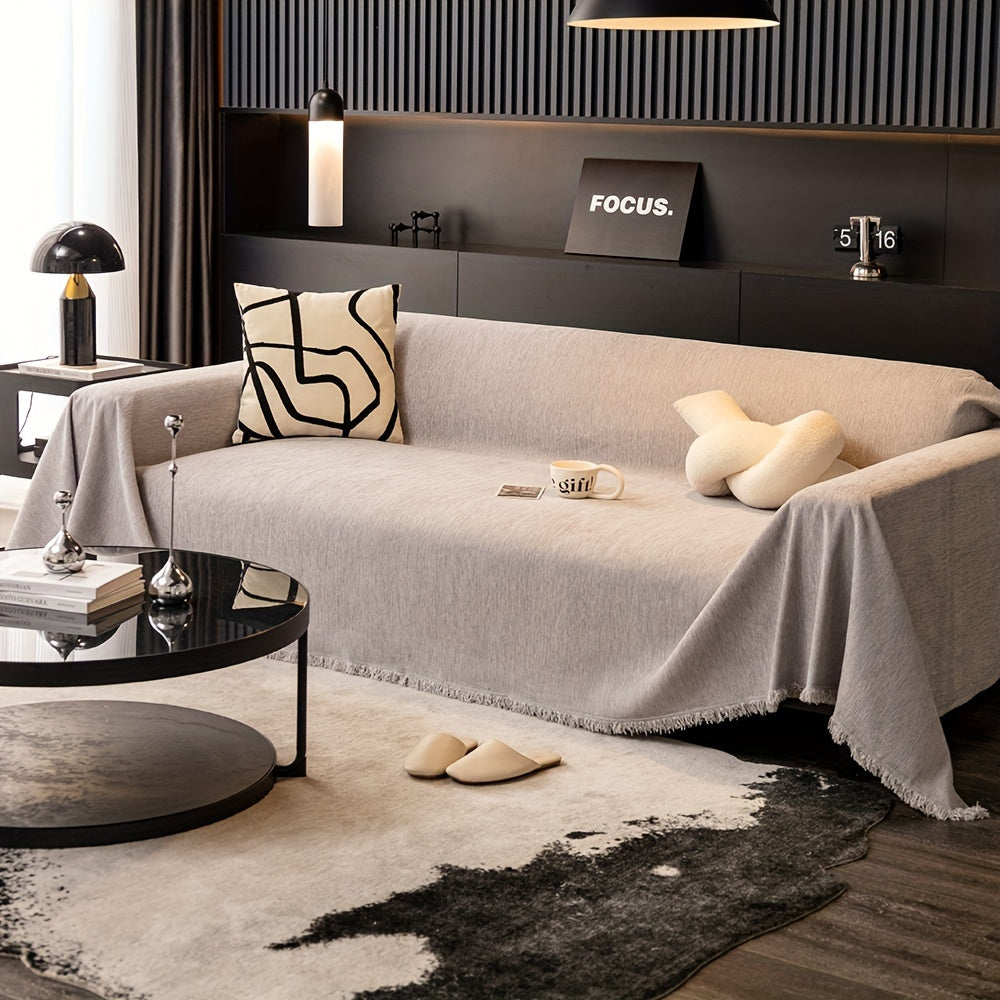 1pc Pet-Friendly Sofa Cover - Washable, Modern Gray Chenille Slipcover for 3-4 Cushion Sofas, Sectional Couch Protector for Living Room Furniture, Petfriendly Design, Sofa Protection Cover