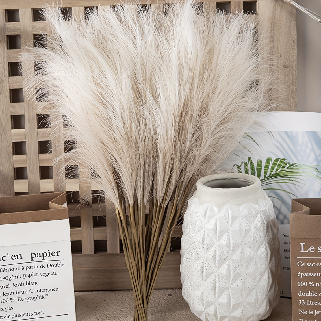 15pcs Elegant Faux Pampas Grass Bundle, 55.88cm - Cream & Light Brown, Ideal for Home Decor | Perfect for Living Room Display in White Vases, No Container Needed | Great for Christmas, Halloween, Easter, Thanksgiving, Mother's Day Decorations, Garden Deco