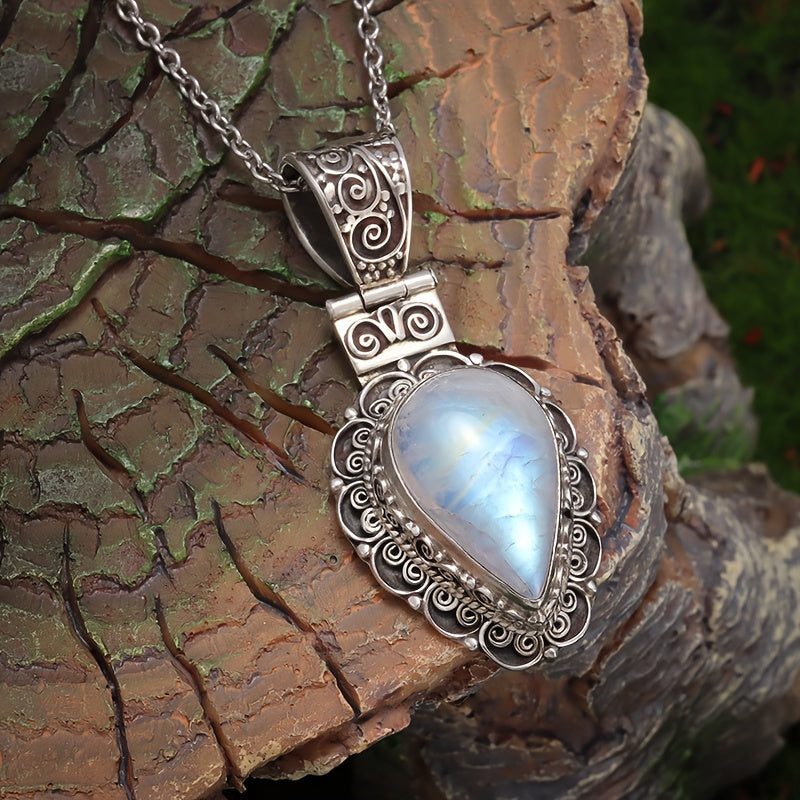 [Vintage Bohemian] 1pc Vintage Bohemian Moonstone Pendant Necklace | Alloy Construction | for Women | Daily Wear & Special Occasions | Anniversaries & Christmas