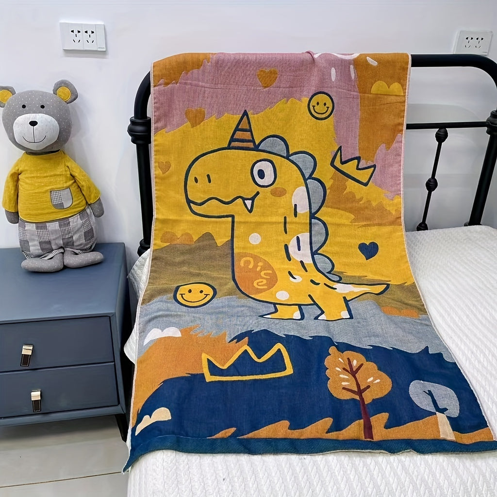 [Super Absorbent Cartoon Towel] Super Absorbent 1pc Cartoon Bear & Dinosaur Themed Cotton Bath Towel - 400 GSM, Quick-Dry, Soft & Skin-Friendly, Oversized Towel/Blanket for Bathroom, Modern Style, Knit Fabric, 100% Cotton, Wash Cloths