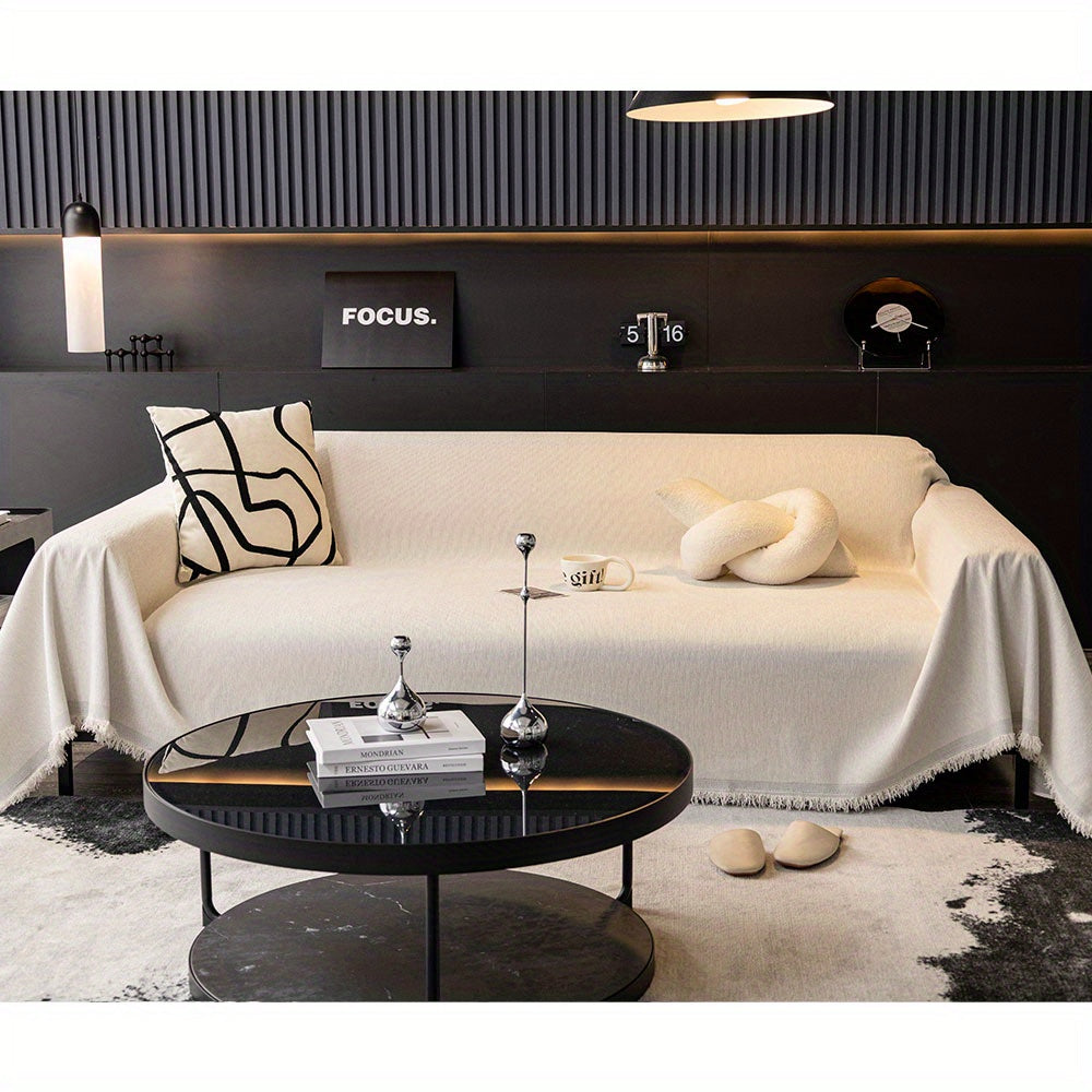 1pc Pet-Friendly Sofa Cover - Washable, Modern Gray Chenille Slipcover for 3-4 Cushion Sofas, Sectional Couch Protector for Living Room Furniture, Petfriendly Design, Sofa Protection Cover