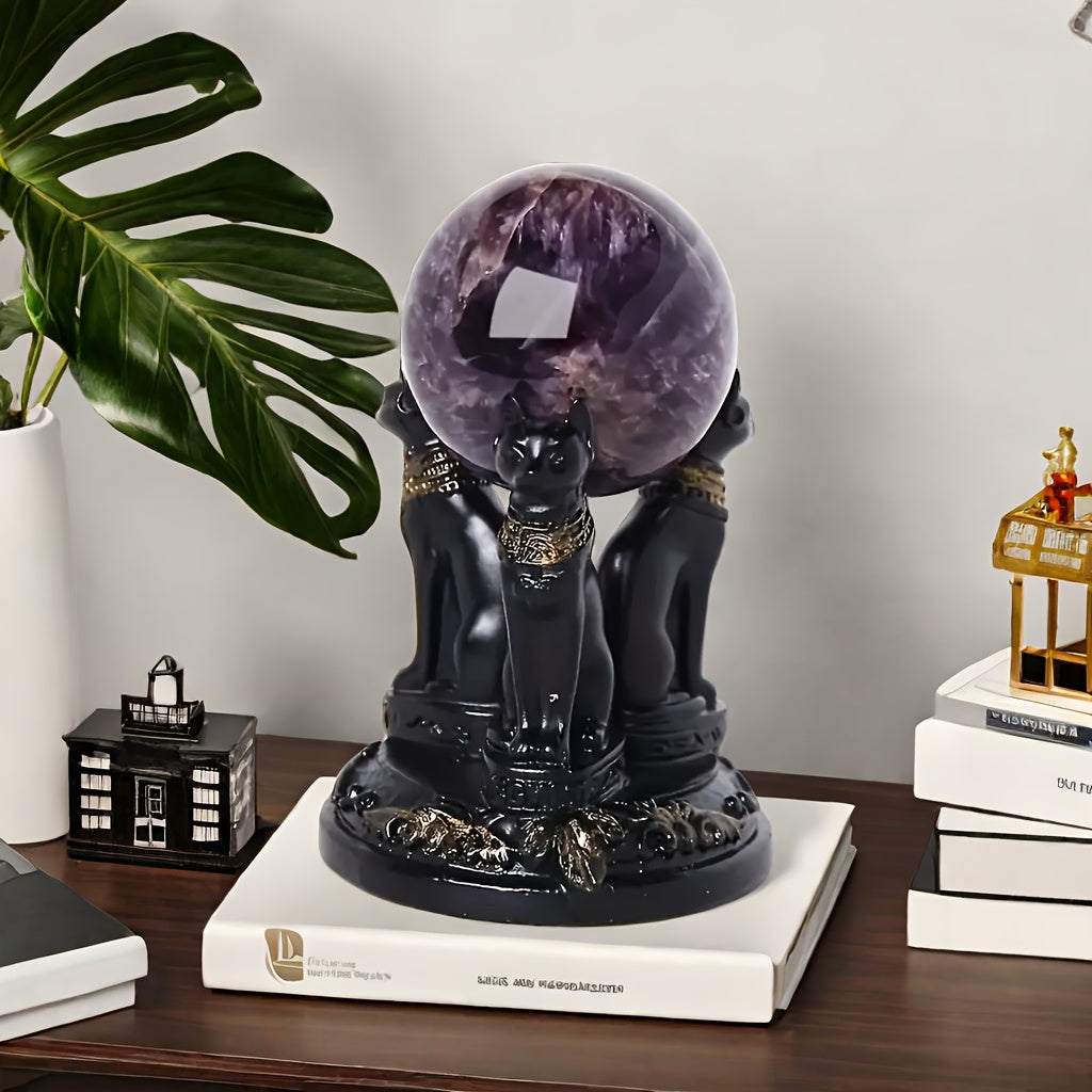 Exquisite Egyptian Goddess Bastet Cat Statue with Crystal Ball Stand - Stunning Collectible Resin Figurine for Living Room Decoration, Indoor Use, No Electricity Required, Unique Home Decor Desk Ornament, Perfect Gift for Cat Lovers and Enthusiasts of Anc
