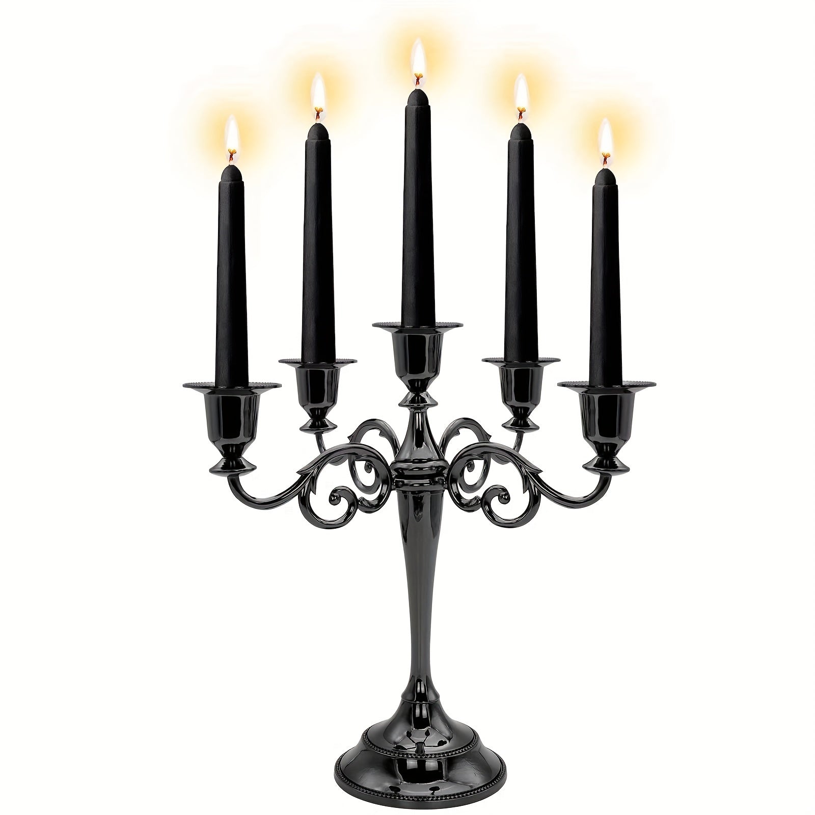 1pc Exquisite Vintage Five-Headed Black Candlestick - Elevate Ambiance with Unique Centerpiece for Weddings, Church, Halloween, Christmas, Formal Events, Home Decor, and Restaurant Dining Table Decoration, Adds Sophistication and Elegance to Any Setting