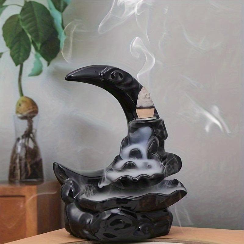 [1pc Handcrafted Moon Backflow Holder] 1pc Handcrafted Resin Moon Backflow Incense Holder, Waterfall Aromatherapy Burner with Cones for Yoga & Home Decor, Ideal for Halloween, Christmas, Easter, Hanukkah, Thanksgiving