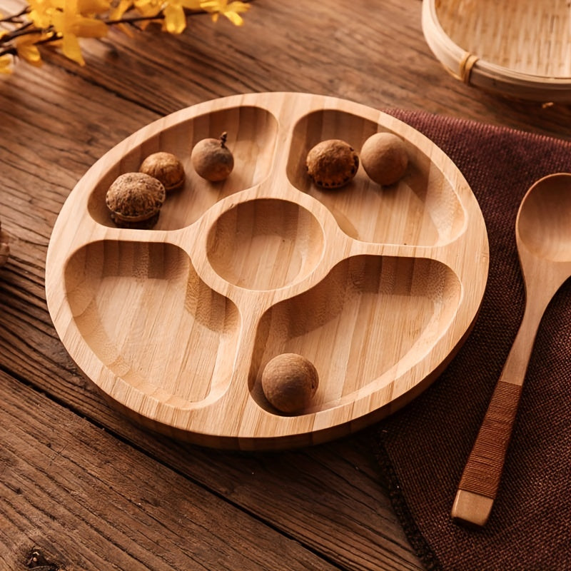 1pc Wooden Five Grids Cheese Board, Multifunctional Fruit Tray, Reusable Plate for Appetizer, Dessert, Candy, and Kitchen Decoration
