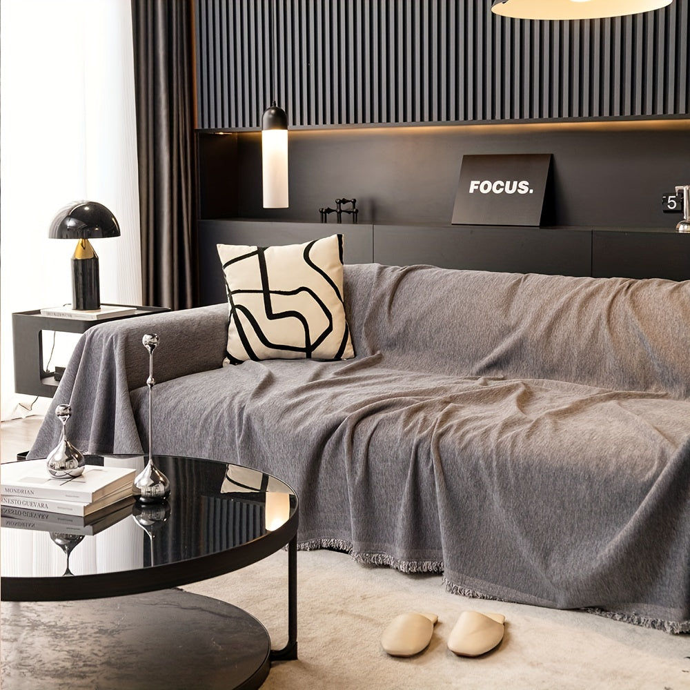 1pc Pet-Friendly Sofa Cover - Washable, Modern Gray Chenille Slipcover for 3-4 Cushion Sofas, Sectional Couch Protector for Living Room Furniture, Petfriendly Design, Sofa Protection Cover