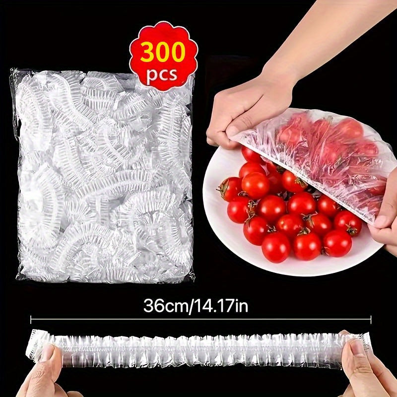 300pcs of High-Quality Disposable Food Wrap - Extremely Stretchable, Transparent, And Free from BPA, Suitable for Kitchen And Restaurant Applications - Accommodates All Plate Sizes And Helps Prevent Spoilage.
