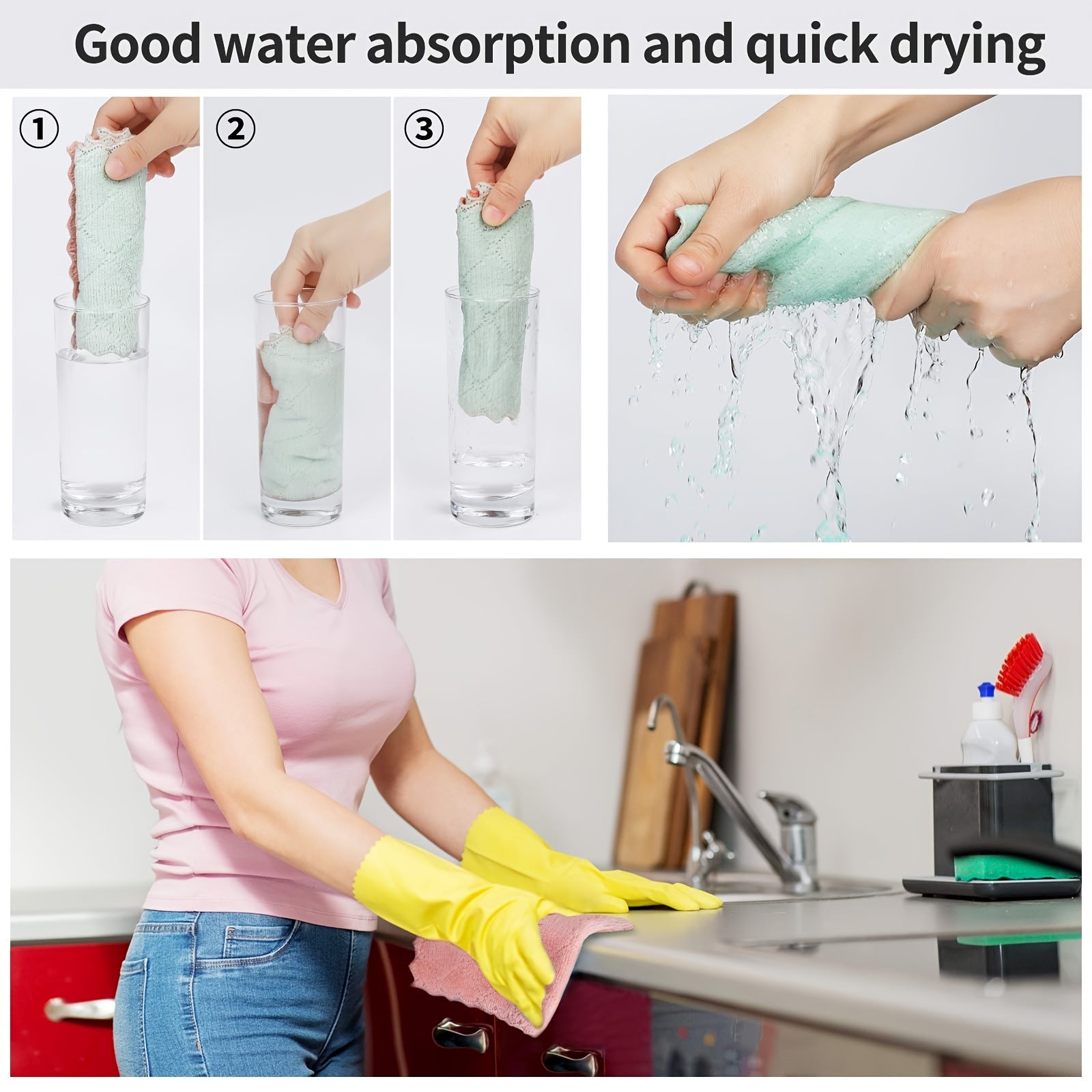 10pcs Kitchen Towels and Dishcloths Set Dish Towels for Washing Dishes Dish Rags for Everyday Cooking Baking-Random Color
