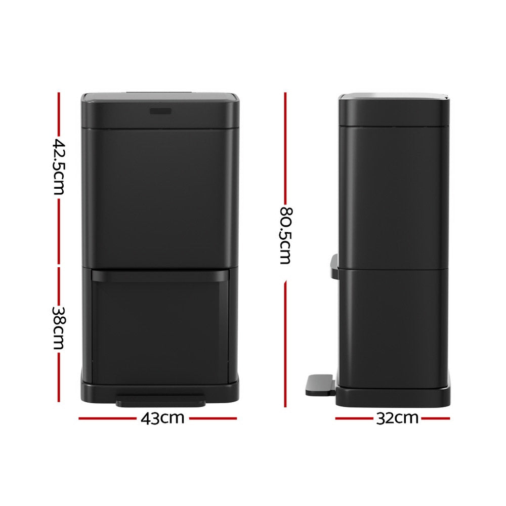Devanti 70L Motion Sensor Bin Pedal Bins Rubbish Automatic Trash Can Black