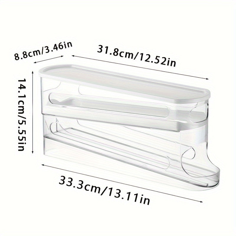 Automatic Double-Layer Fresh Egg Keeper, 12-14 Eggs Sliding Egg Storage Container - Hinged Design, Plastic Material, Non-Contact with Food - Refrigerator Space Saver Egg Rack for Kitchen