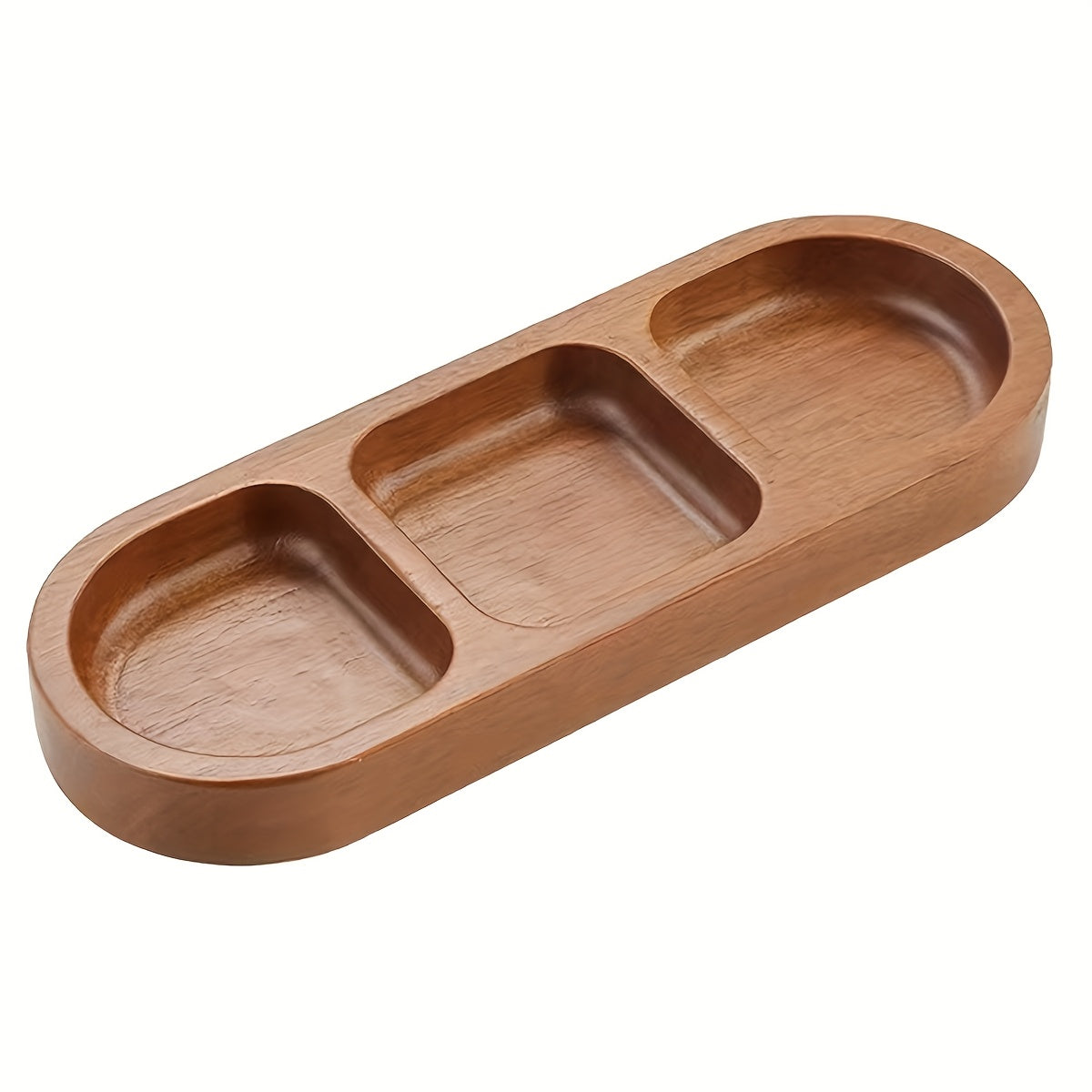 1pc Solid Wood Spice Organizer Dish with 6 Compartments