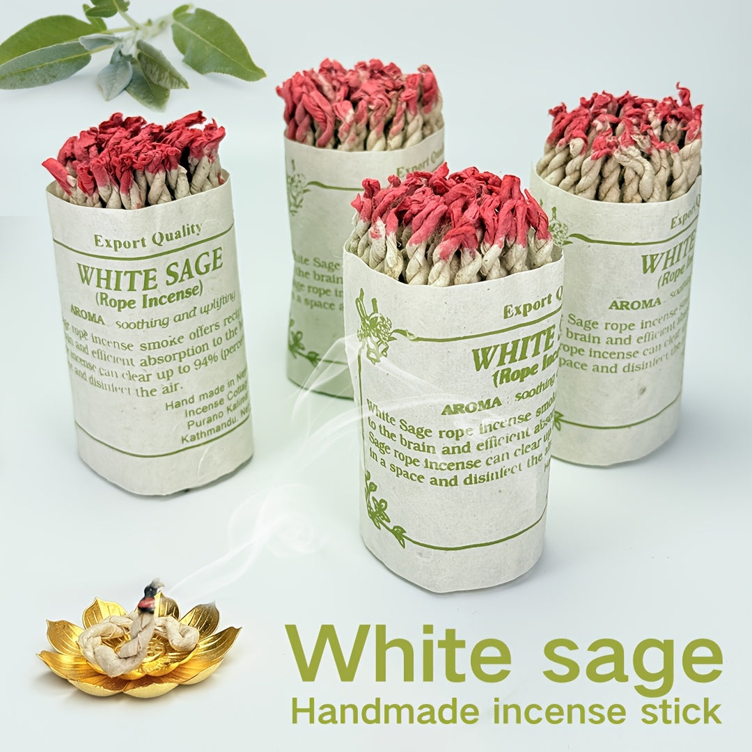40/80/120 Count Handmade White Sage Rope Incense Sticks