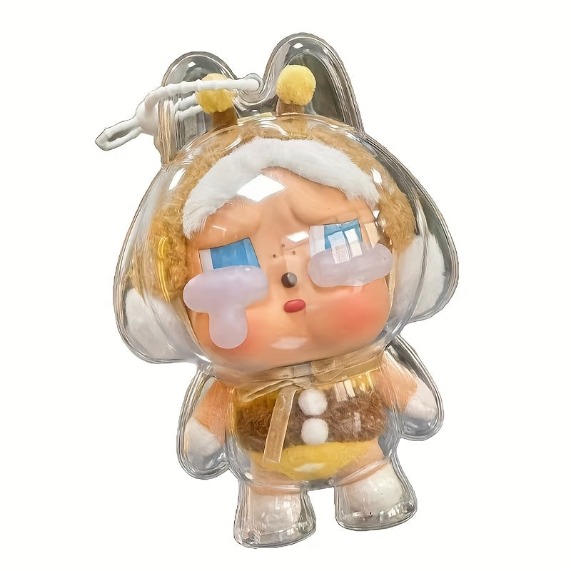 Crying Youngsters Vinyl Protective Case - Transparent, High-Quality PC Material, Dustproof with Pink Rabbit Ears and Glasses, Collectible Figure Box | Decorative Box | High-Quality Acrylic