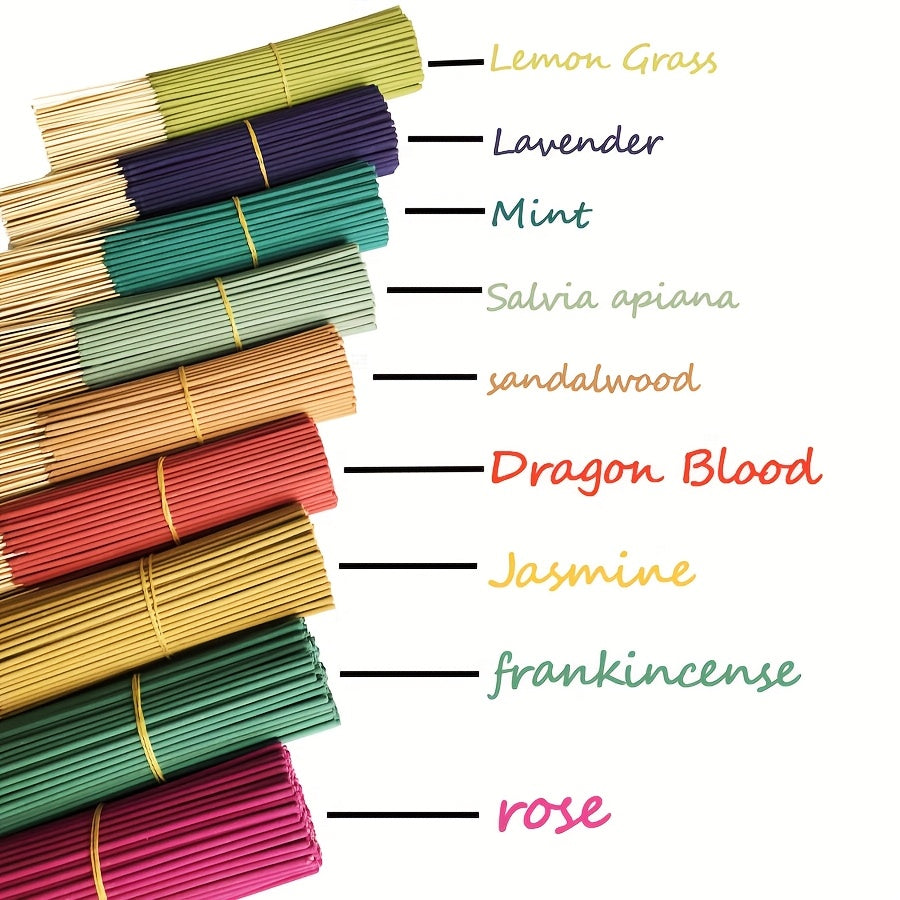 11 Styles of Clean, Low-Powder 22cm Flower and Wooden Handmade Bamboo Sticks Incense, Optional with Jasmine Mint White Sage Rose Lavender Sandalwood Lemongrass Dragon Blood Flower Frankincense Cherry Blossom Vanilla Mixed Scents, Suitable for Home Hotel O