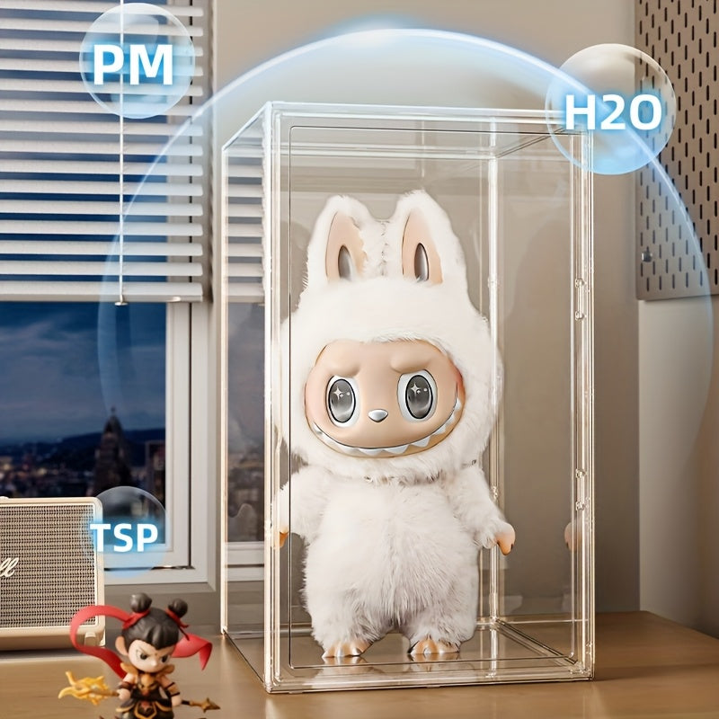 LUBUBU 2025 New Ultra-Large Acrylic Collectible Display Case - 360° Display, Magnetic Door, Dual Sizes (White & Brown) - Desktop Doll and Collectible Protector, Display Cabinet, Fashionable Doll Holder, Sturdy Structure, Collectible Protector, Home Decor
