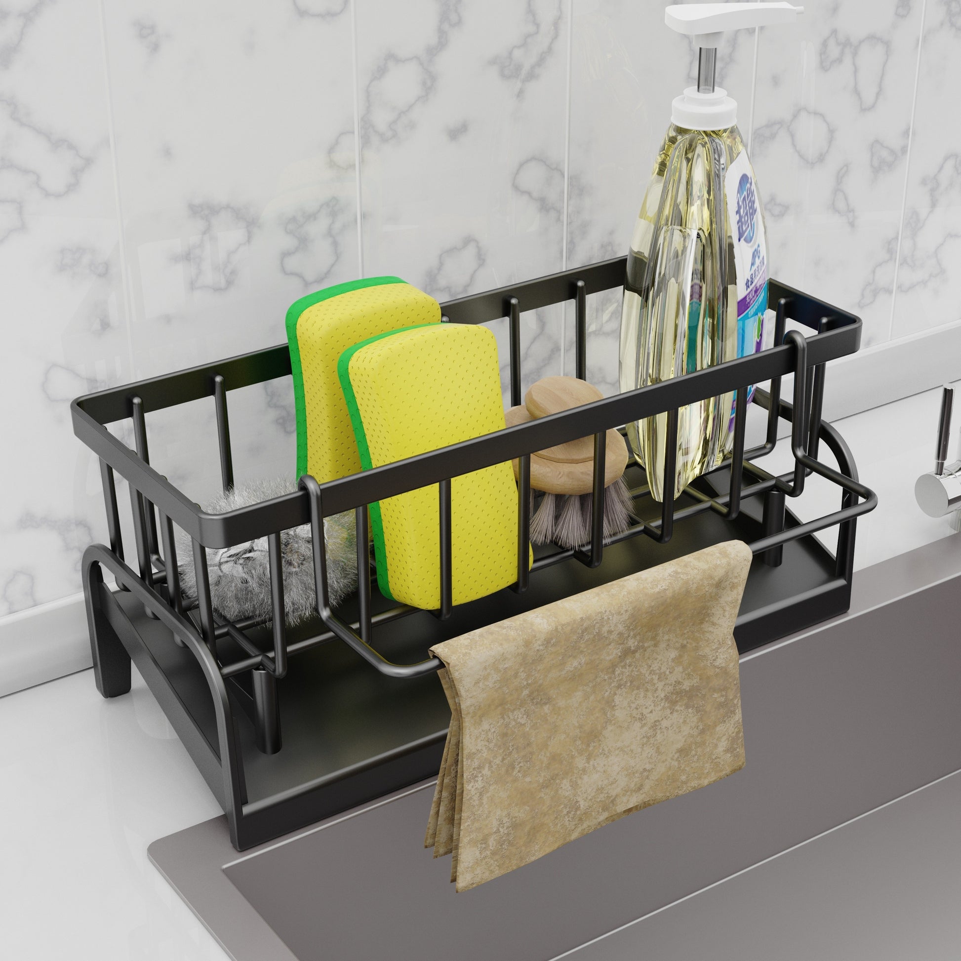 Multifunctional Plastic Kitchen & Bathroom Sink Caddy Organizer Set – Faucet Hanging Storage Rack for Dish Cloth, Sponges, Brushes – Durable, Easy-Clean Holder for Home Organization and Space Saving