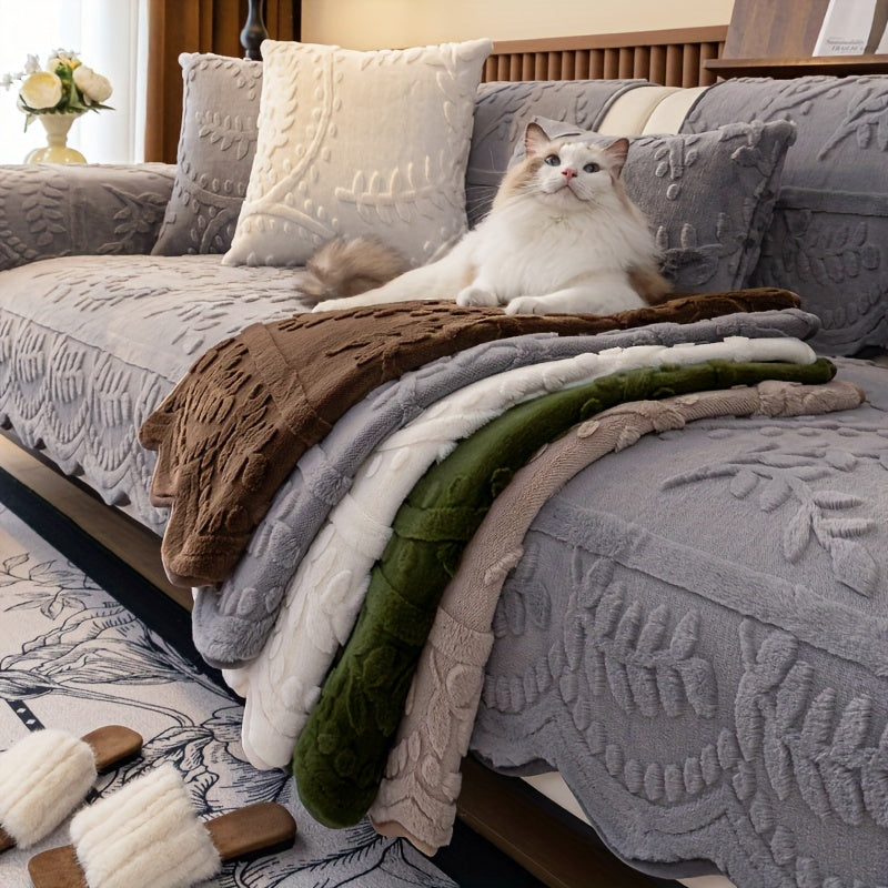 [Warm Faux Fur Sofa Cover] Thick, Warm Faux Fur 1pc Plush Leopard Print Sofa Cover - Pet-Friendly, Non-Slip Couch Protector - Fits Multiple Sofa Sizes for Living Room, Bedroom, Office Decor