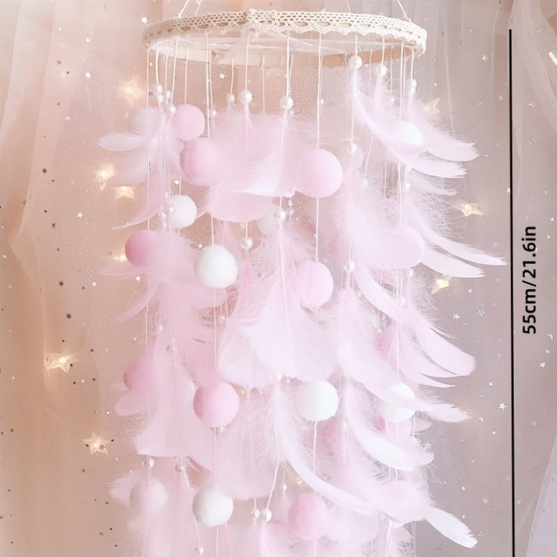[1pc Whimsy Wind Chime Hanging Ornament] 1pc Glam Style Whimsy Wind Chime Hanging Ornament, Fairy Tale Theme, Artificial Faux Feather Decor for Bedroom, No Power Needed