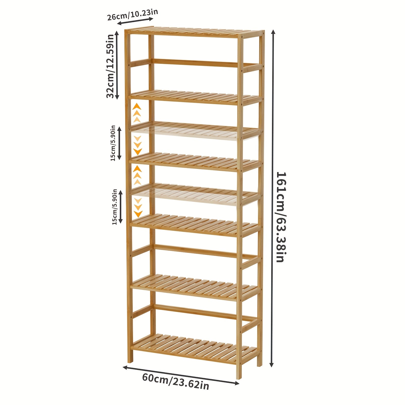 1pc Bamboo 6-Tier Freestanding Shelf Rack, Adjustable Tiered Storage Organizer for Kitchen, Bathroom, Home Office - No Metal Pipes, Versatile Room Use, AESOME, Standing Shelf