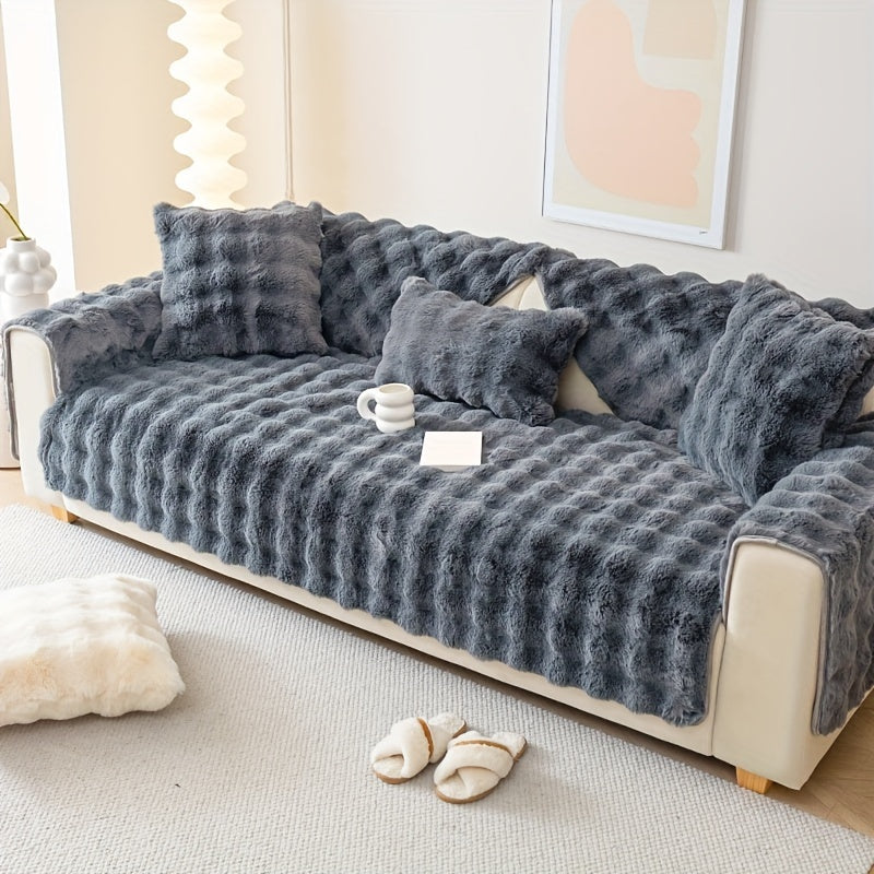 1pc Cozy Rabbit Plush Sofa Cover - Winter Warm, Thick, Soft, Non-Slip, Protective Furniture Protector for Bedroom, Office, Living Room Home Decor - Pet Favorite, Easy to Install, Machine Washable, Durable, and Stylish