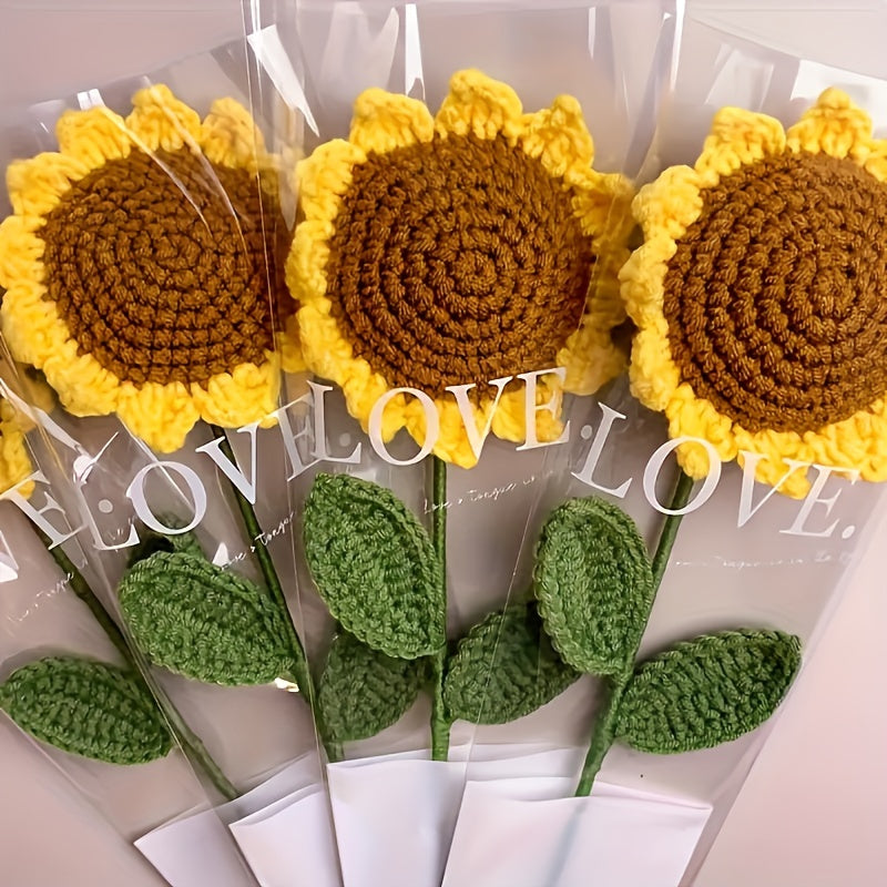 [Handmade Crochet Bouquet] Handmade 1pc Crochet Sunflower Bouquet | Textile Yarn Knitted Flowers, Art and Crafts, Ideal for Graduation, Home Decor, and Festive Arrangements, Christmas Present, Yarn, Available In 1/3pcs, Perfect for Room Decor