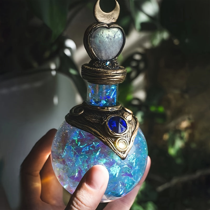 Classic Resin Magic Potion Bottle Figurine - Handcrafted Ornamental Bottle with Gem Accents - Multifunctional Decor Piece for Various Room Types, Ideal for Christmas, Halloween, Easter, Hanukkah, Thanksgiving - Decorative Collectible with No Electricity N