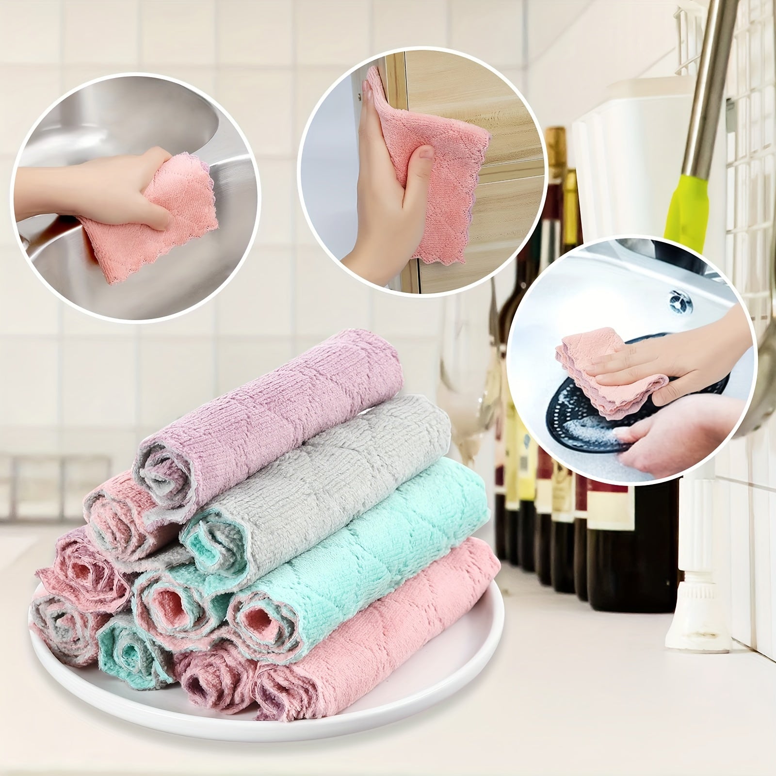10pcs Kitchen Towels and Dishcloths Set Dish Towels for Washing Dishes Dish Rags for Everyday Cooking Baking-Random Color
