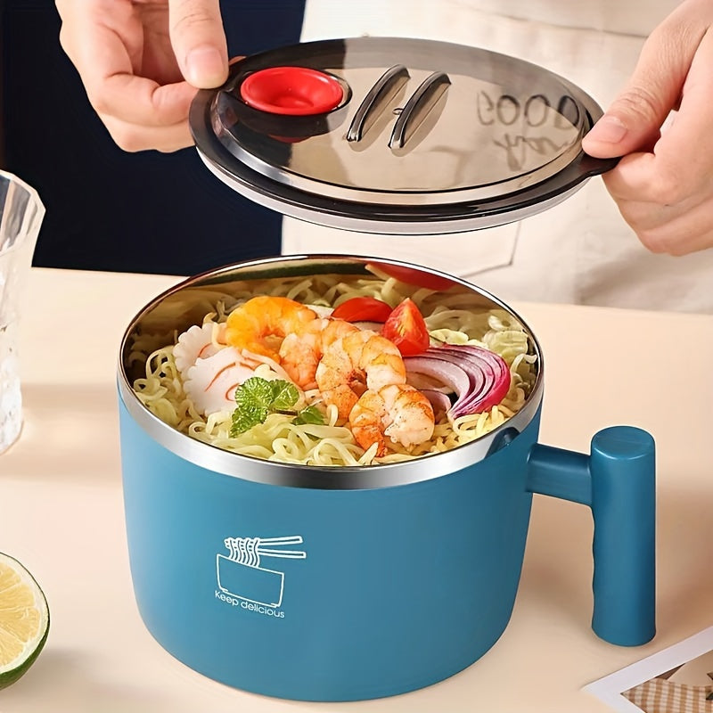 Stainless Steel Instant Noodle Bowl - 1pc, Lunch Box with Lid, Portable Drain Bowl, Ramen Bowl, Kitchen Tableware, Office Lunch Container