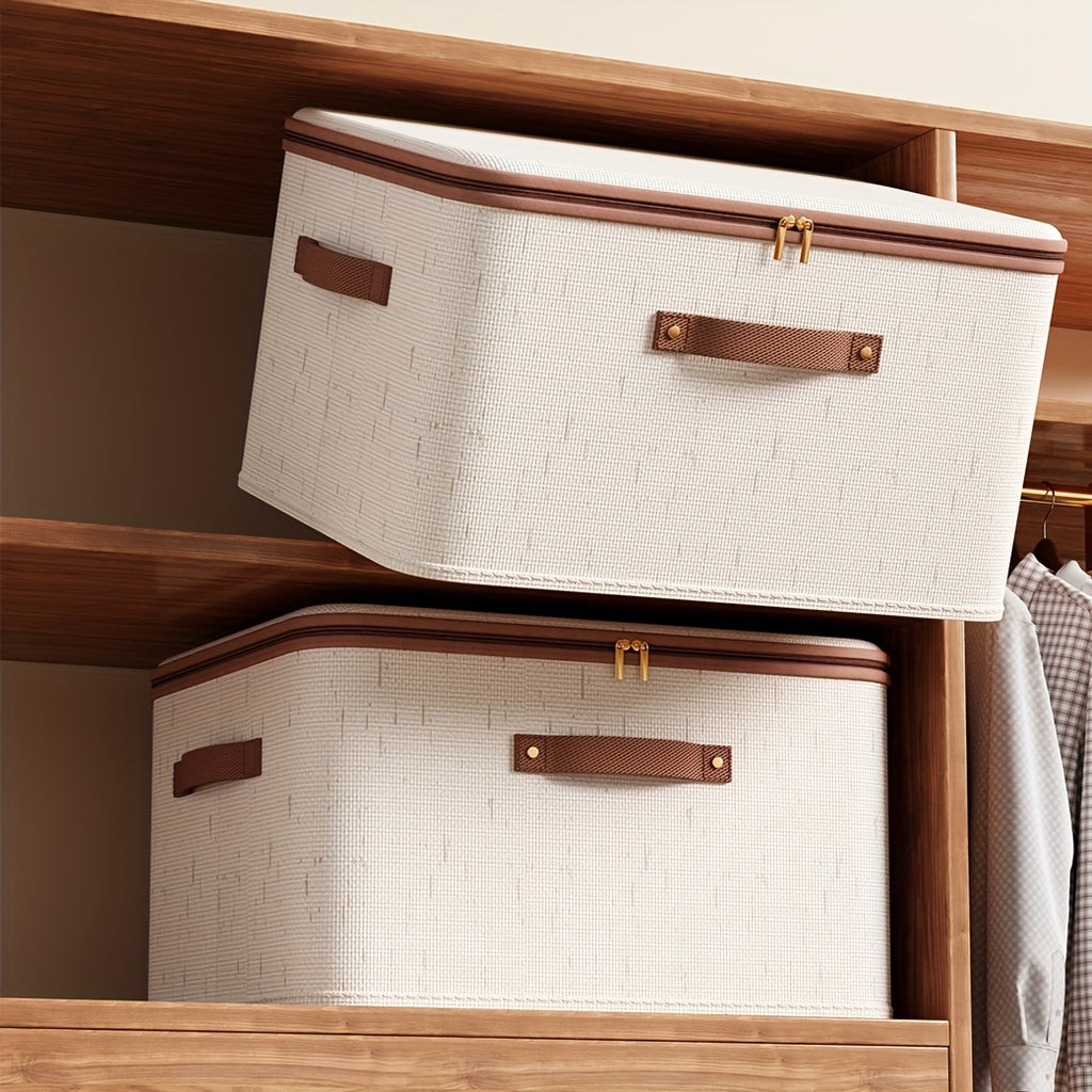Linen Zipper Quilt Storage Bins with Lids, linen Fabric