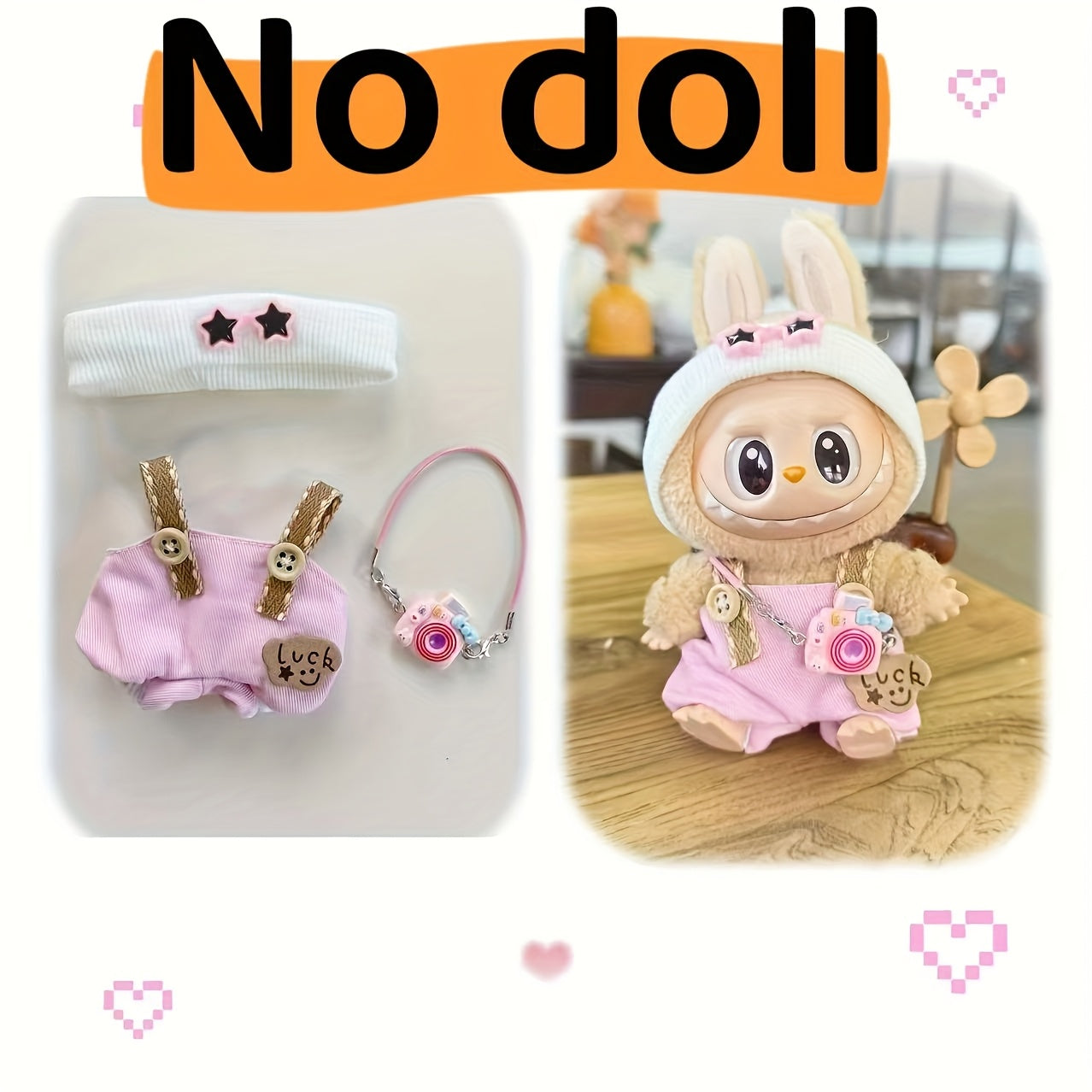 2025 New Labubu Doll Pendant Trendy Clothing Star Eye Overalls + Hat Set Doll Accessories Can Be Replaced Cute Gift Box Holiday Gift Wear-Resistant Holiday Atmosphere Clothes Suitable for Labubu