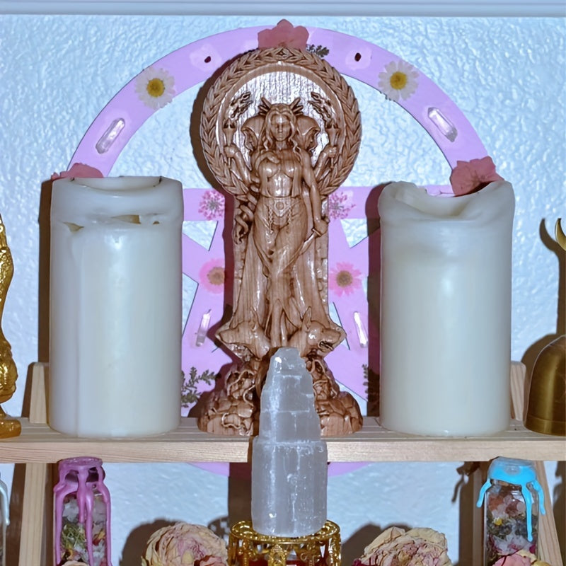 Handcrafted Wooden Hecate Statue for Home Decor – Indoor/Outdoor Pagan Goddess Ornament
