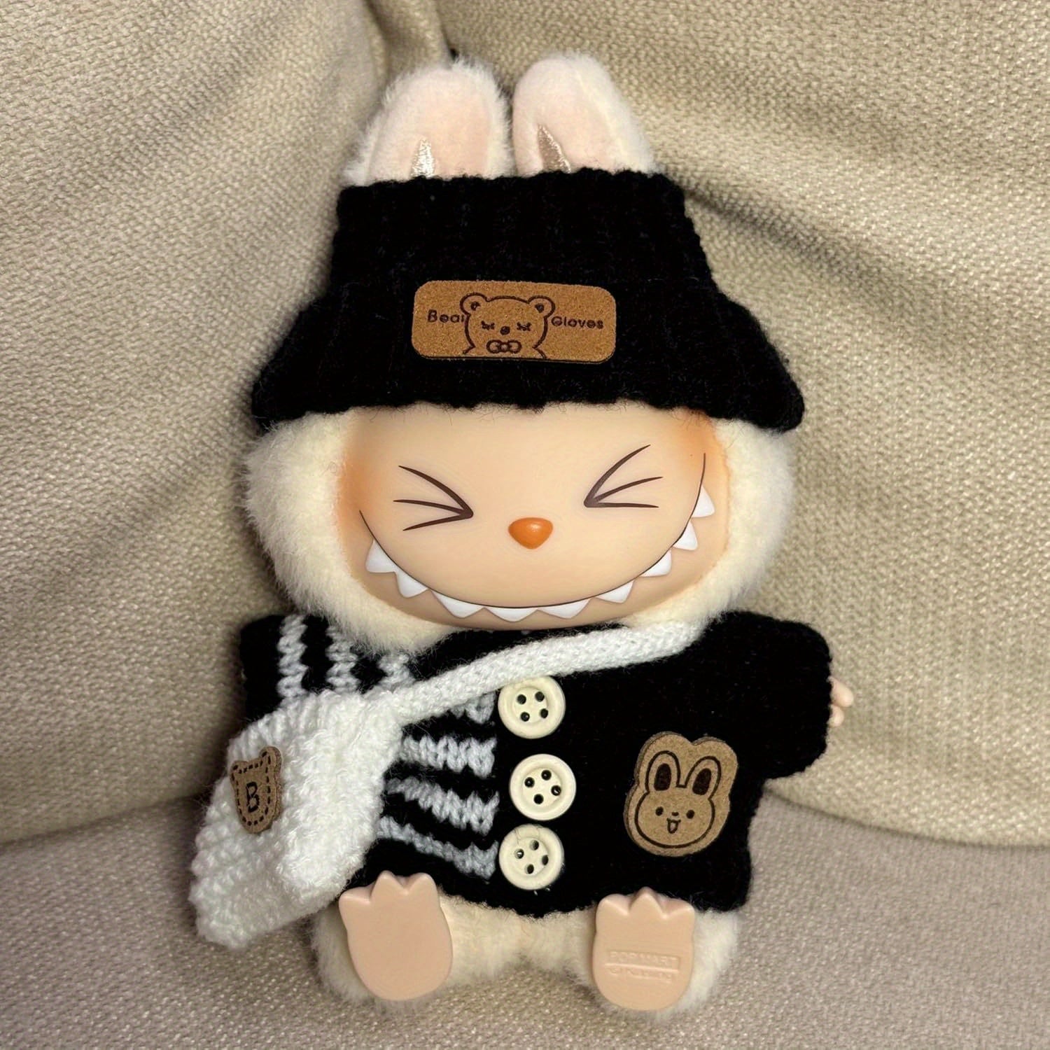 1/4pcs, Labubu fashionable clothing set for dolls (doll not included), handmade 3pcs knit outfit with cute dress, bag, and hat, DIY stylish accessory gift for daughters' birthdays or anniversaries